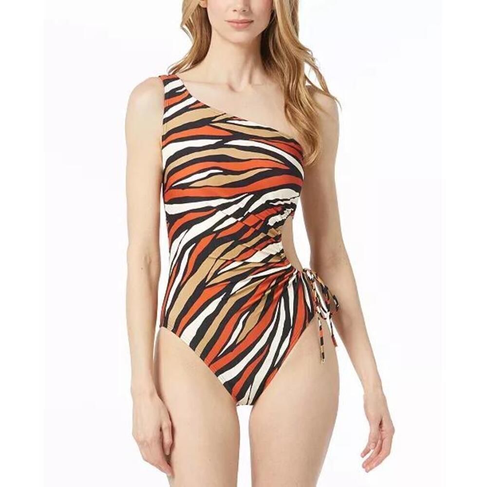 NWT Michael Kors Chic Swimwear Zebra Print One-Shoulder Women's Swimsuit Size 8